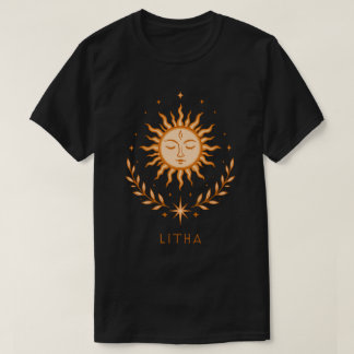 itha Celestial Sun Face Botanical Wreath Art T-Shirt