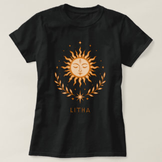 itha Celestial Sun Face Botanical Wreath Art T-Shirt