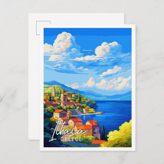 Ithaca Greece Vintage Reise Illustration Postkarte (Vorne/Hinten)