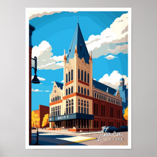 Ithaca New York Travel Vintag Illustration Poster