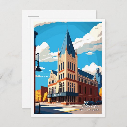 Ithaca New York Travel Vintag Illustration Postkarte (Vorne/Hinten)