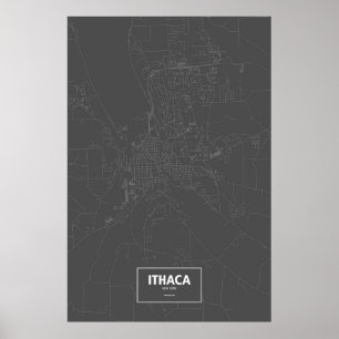 Ithaca, New York (weiß auf schwarz) Poster