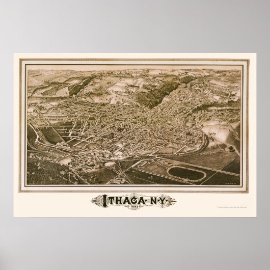 Ithaca, NY Panorama Karte - 1882 Poster (Vorne)