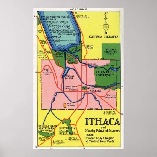 Ithaca und nahe gelegene Sehenswürdigkeiten Poster (Vorne)