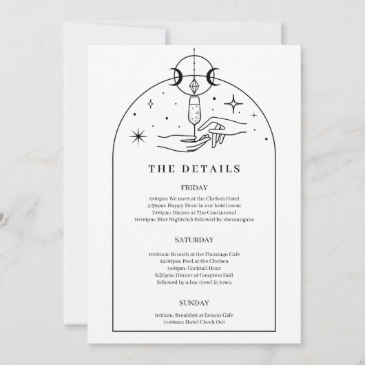 Itinerary Tarot Card Junggeselinnen-Abschied Einladung (Rückseite)