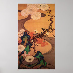 Ito Jakuchu Chrysanthemen durch einen Strom mit Poster