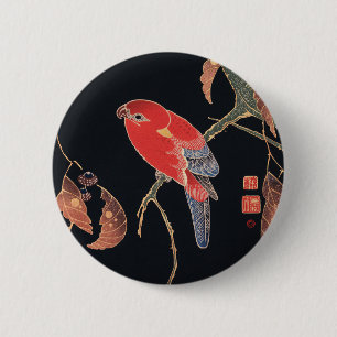 Ito Jakuchu Roter Papagei auf dem Ast Japanische K Button