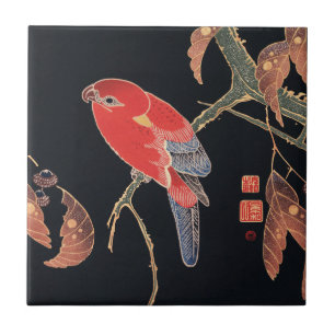 Ito Jakuchu Roter Papagei auf dem Ast Japanische K Fliese
