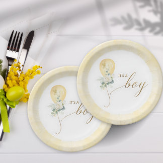 It's A Boy Baby Shower –Gold Ballon & Grün Pappteller