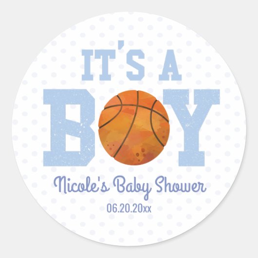 It's A Boy! Basketball Baby Shower Party Favor Runder Aufkleber (Vorderseite)