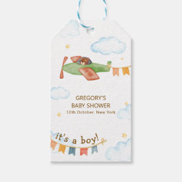 It's A Boy Bear Airplane Sky Baby Shower  Geschenkanhänger
