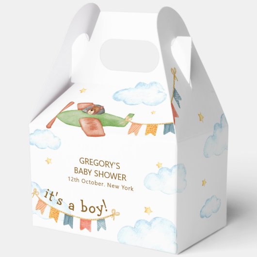 It's A Boy Bear Airplane Sky Baby Shower  Geschenkschachtel (Vorderseite)