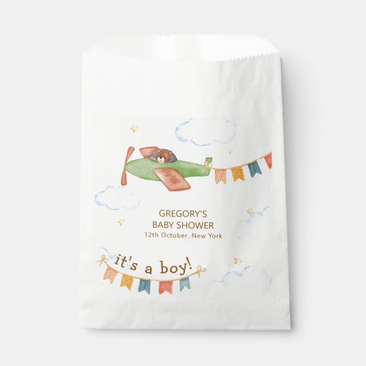 It's A Boy Bear Airplane Sky Baby Shower Geschenktütchen (Vorderseite)