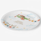 It's A Boy Bear Airplane Sky Baby Shower  Pappteller (Schrägansicht)