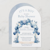 It's a BOY Blue Balloon Arch Baby Shower Einladung (Vorne/Hinten)