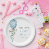It's A Boy Blue Balloon Bow Greenery Baby Shower Pappteller (Party)