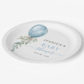 It's A Boy Blue Balloon Bow Greenery Baby Shower Pappteller (Schrägansicht)