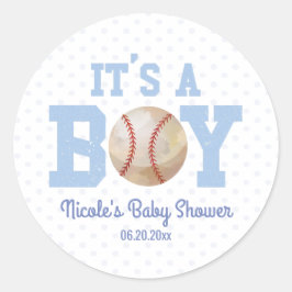It's A Boy! Blue Baseball Baby Shower Party Favor Runder Aufkleber