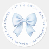 It's a Boy Blue Bow Baby Shower  Runder Aufkleber (Vorderseite)