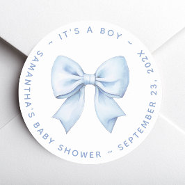 It's a Boy Blue Bow Baby Shower  Runder Aufkleber