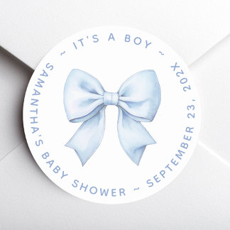 It's a Boy Blue Bow Baby Shower  Runder Aufkleber