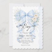 It's a Boy Blue Bow Floral Baby Shower Einladung (Vorderseite)