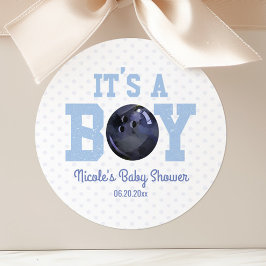 It's A Boy! Blue Bowling Ball Baby Shower Favor Runder Aufkleber