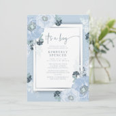 It's A Boy Blue Floral Baby Shower  Einladung (Stehend Vorderseite)