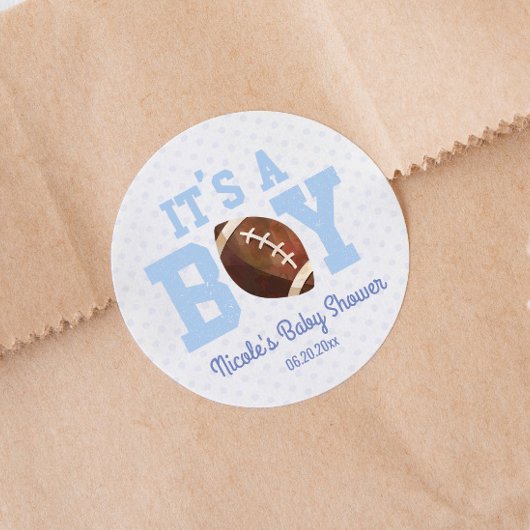 It's A Boy! Blue Football Baby Shower Party Favor Runder Aufkleber