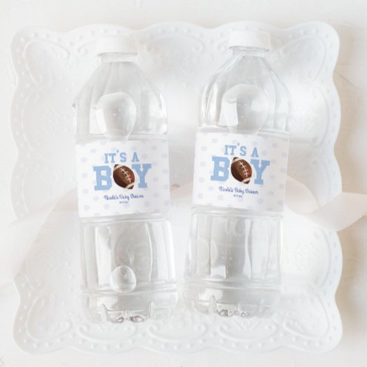 It's A Boy! Blue Football Baby Shower Wasserflaschenetikett