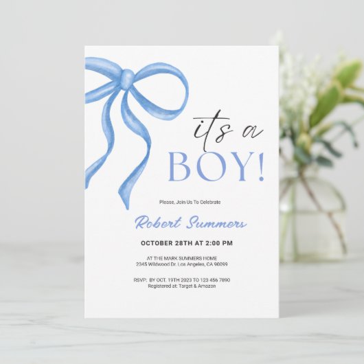 It's a Boy Blue Ribbon  Save The Date (Stehend Vorderseite)