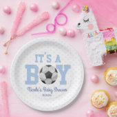 It's A Boy! Blue Soccer Baby Shower Pappteller (Party)