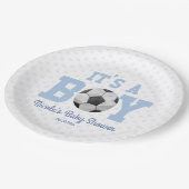 It's A Boy! Blue Soccer Baby Shower Pappteller (Schrägansicht)