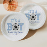 It's A Boy! Blue Soccer Baby Shower Pappteller<br><div class="desc">These are soccer themed paper plates with a blue polka dot design. It's a boy! The design is simple and minimal.</div>