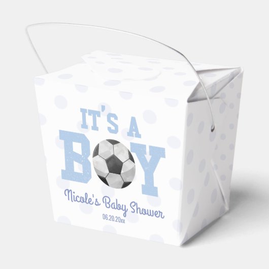 It's A Boy! Blue Soccer Ball Baby Shower Geschenkschachtel (Rückseite)