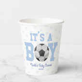 It's A Boy! Blue Soccer Ball Baby Shower Pappbecher (Rückseite)