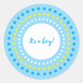 "It's a Boy!" Blue & Yellow Polka Dots Runder Aufkleber (Vorderseite)