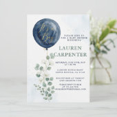 Its a Boy Celebration Navy Blue Balloon Baby Showe Einladung (Stehend Vorderseite)