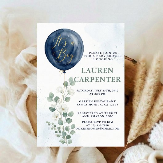 Its a Boy Celebration Navy Blue Balloon Baby Showe Einladung