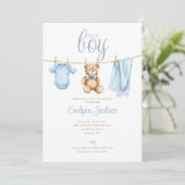 Its A Boy Clothesline Baby Shower All In One Einladung (Stehend Vorderseite)