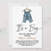 It's a Boy Denim Clothes Blue Jean Baby Shower Einladung (Vorderseite)