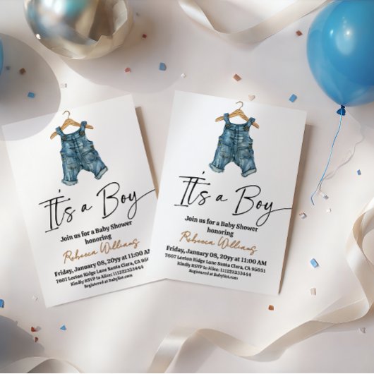 It's a Boy Denim Clothes Blue Jean Baby Shower Einladung