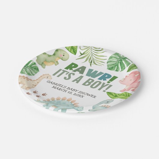 It's a Boy Dinosaur Baby Shower Pappteller (Schrägansicht)