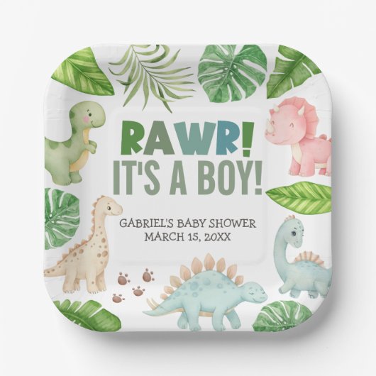 It's a Boy Dinosaur Baby Shower Pappteller (Vorderseite)