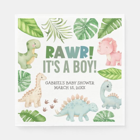 It's a Boy Dinosaur Baby Shower Serviette (Vorderseite)