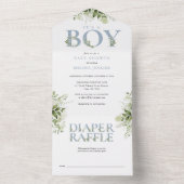 Its A Boy Dusty Blue Floral Greenery Baby Shower All In One Einladung (Innen Boden)