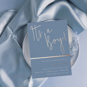 Its a Boy! Dusty Blue Modern Baby Shower Rose Gold Folieneinladung