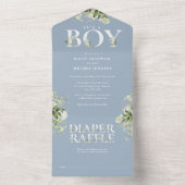 Its A Boy Floral Greenery Dusty Blue Baby Shower All In One Einladung (Innen Boden)