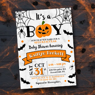 "It's a Boy" Kürbiskreifer Halloween-Kinderdusche Einladung