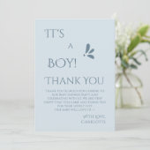 It's A Boy! Minimalism Pastel Blue Baby Shower Dankeskarte (Stehend Vorderseite)